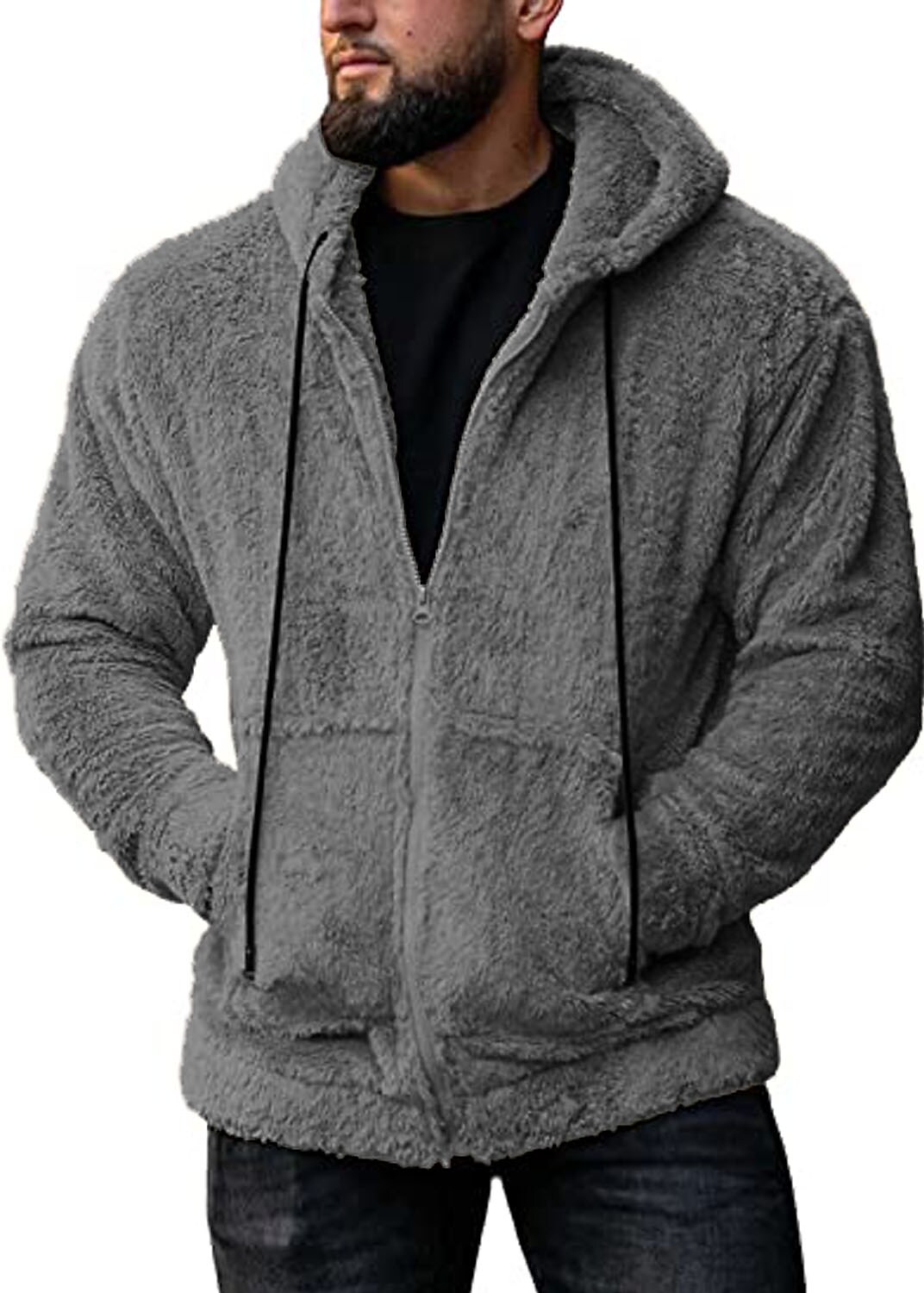Men's Casual Solid Color Long Sleeve Hooded Pocket Fleece Sweatshirt