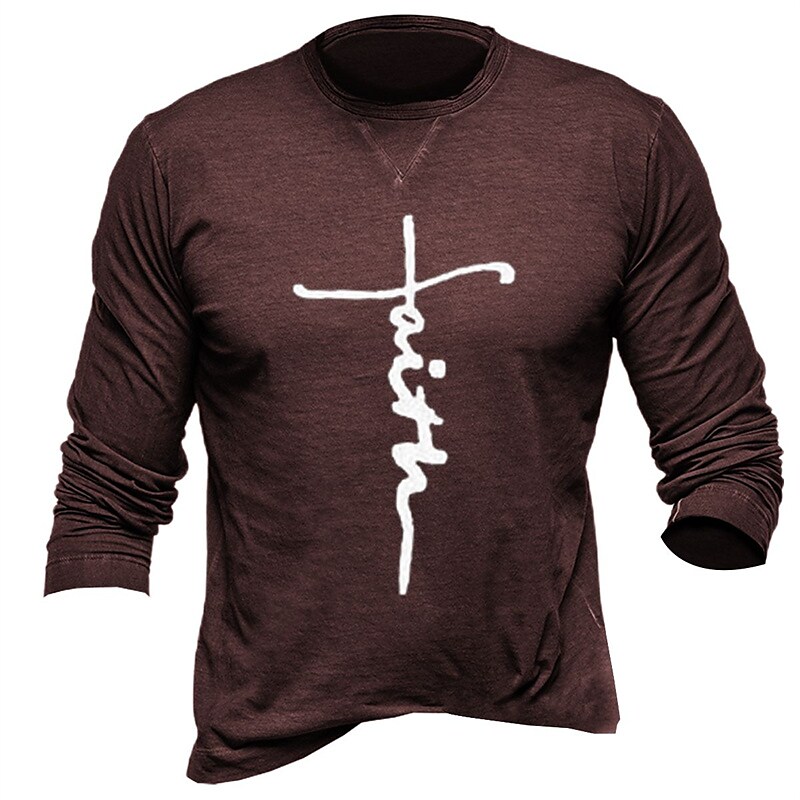 Men's T shirt Cool Long Sleeve Shirt Letter Graphic Prints Crew Neck T