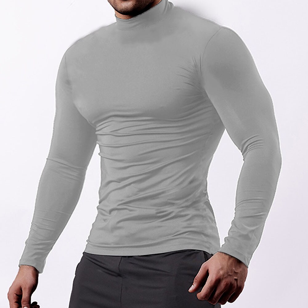 Men's Sport Solid Color Stand Collar Long Sleeve Cotton Shirt
