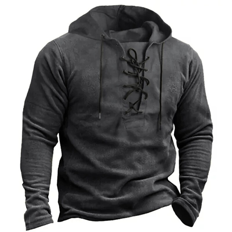 Men's Casual Solid Color Hooded Vintage Long Sleeve Sweatshirts