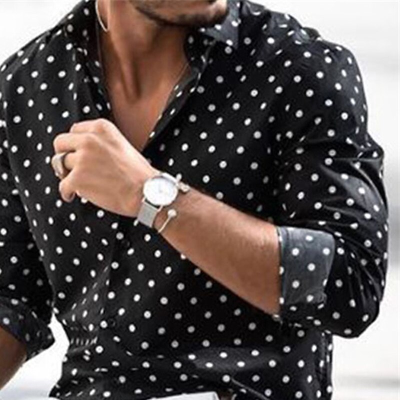 Men's Summer Hawaiian Button Up Shirt Long Sleeve Polka Dot Turndown Outdoor Street Button-Down Casual Breathable Comfortable Shirt 