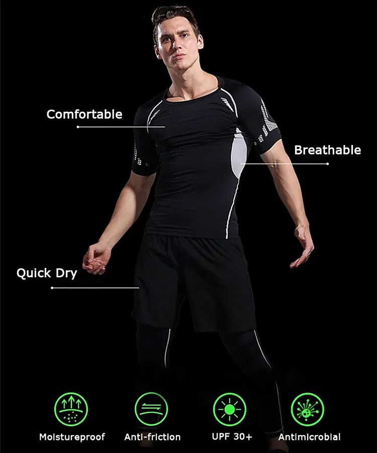 Men's Compression Cycling Jersey Short Sleeve Compression Athletic Breathable Compression Sweat wicking Fitness Gym Workout Running Sportswear