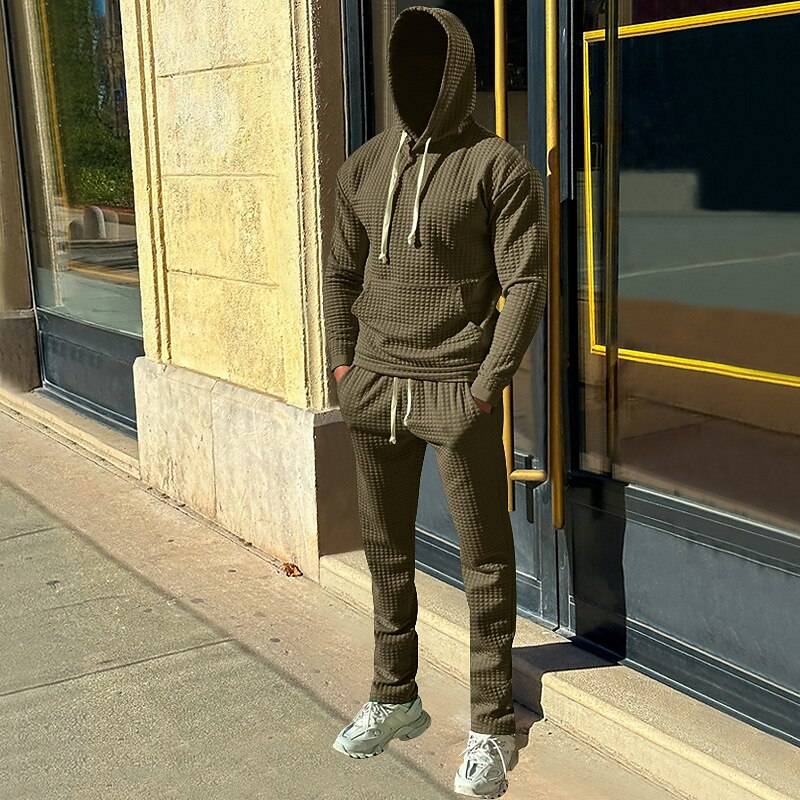 Men's Hoodie Pullover Hoodies Set Hooded Plain Pocket Sports Casual Athletic Hoodies 2-pieces Sweatshirts