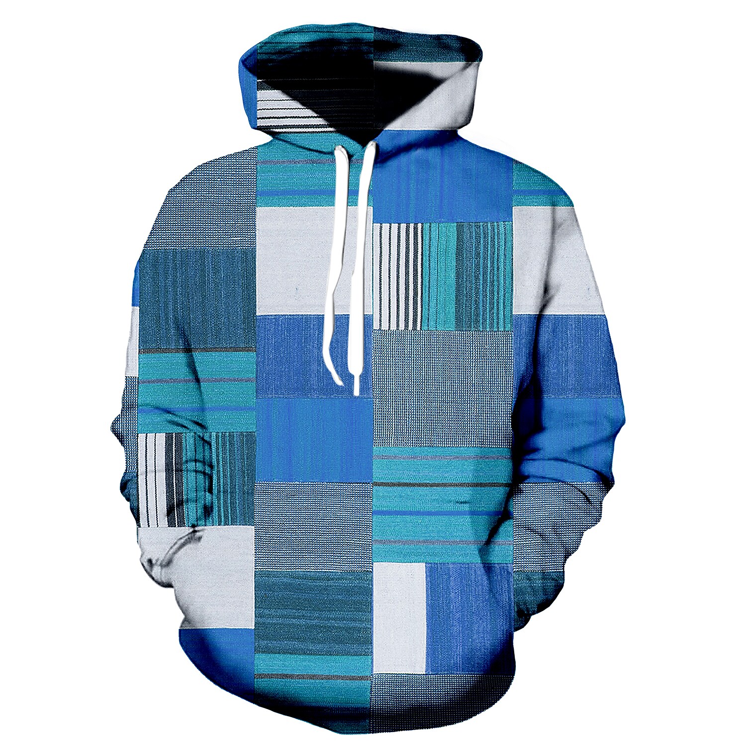 Men's Casual Plaid Color Hooded Pocket Long Sleeve Sweatshirt
