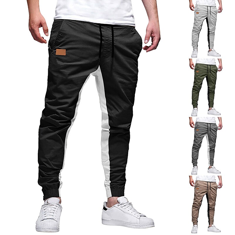 Men's Trousers Casual Jogger Pants Pocket Drawstring Elastic Waist Patchwork Comfort Breathable Outdoor Casual Sports Pants