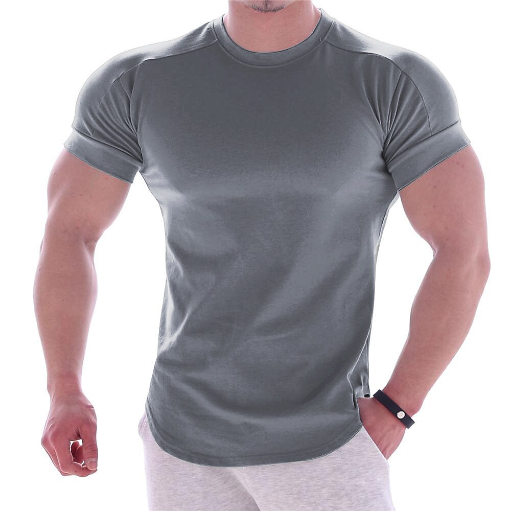 Men's Solid Color Sports Quick Dry Round Neck Elastic Basic Shirt