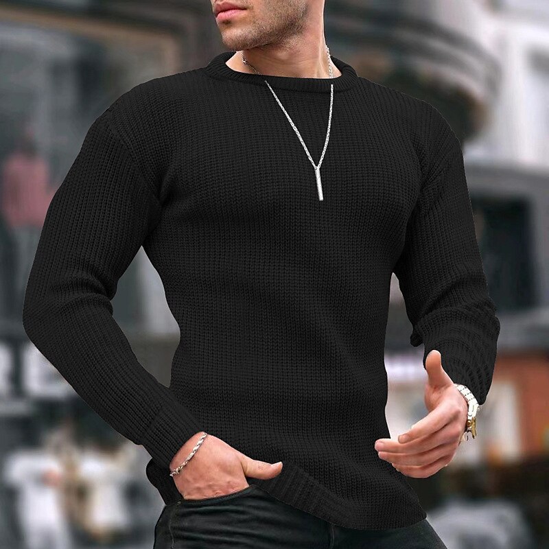 Men's Pullover Sweater Jumper Ribbed Knit Regular Knitted Solid Color Crew Neck Work Daily Sweater 