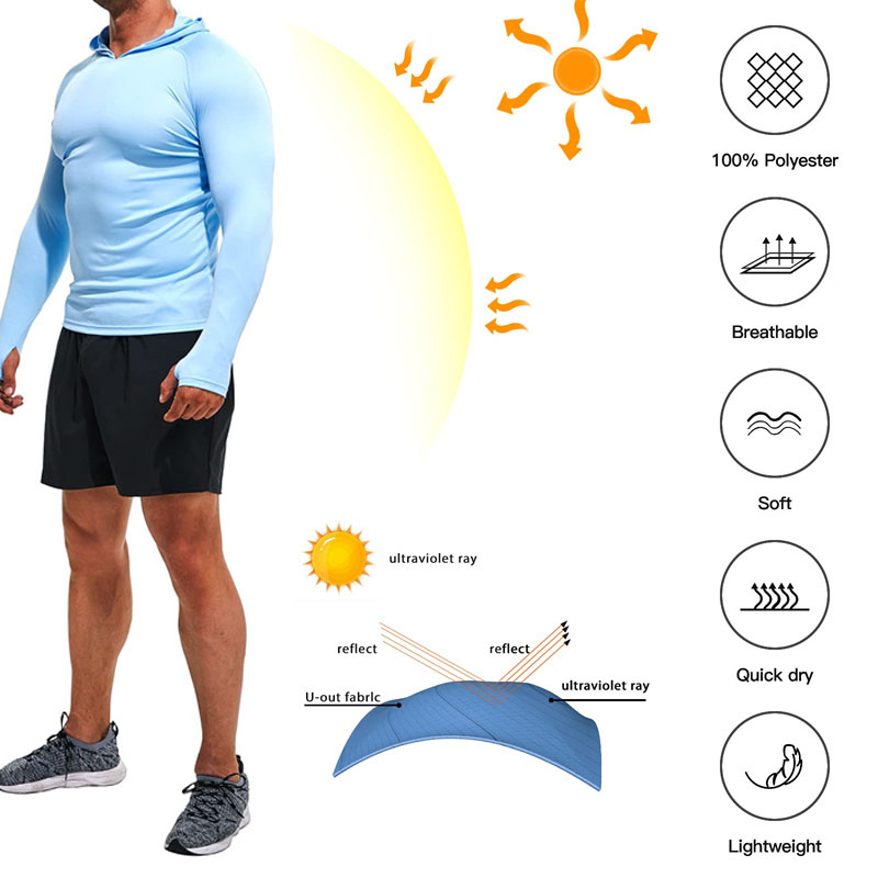 Men's Hooded Long Sleeve UV Protection Breathable Lightweight Sweat wicking Quick Dry Top Outdoor Fishing 