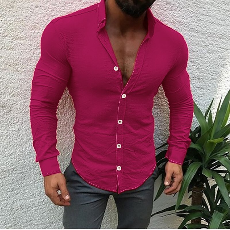 Men's Shirt Button Up Long Sleeve Plain Turndown Street Casual Button-Down Casual Comfortable Shirt 