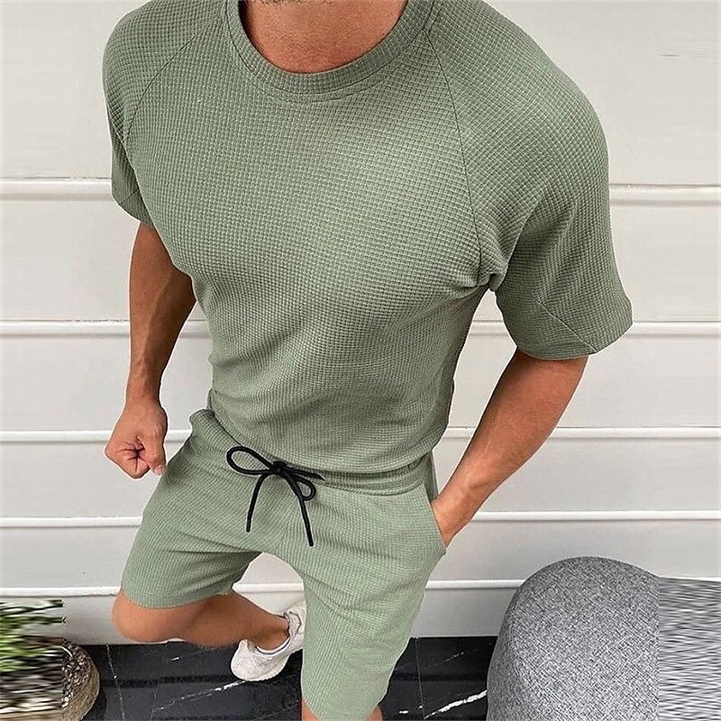 Men's T-shirt Suits Tracksuit Tennis Shorts and T Shirt Set Plain Crew Neck Short Sleeves 2 Piece Gymnatics Shirt 