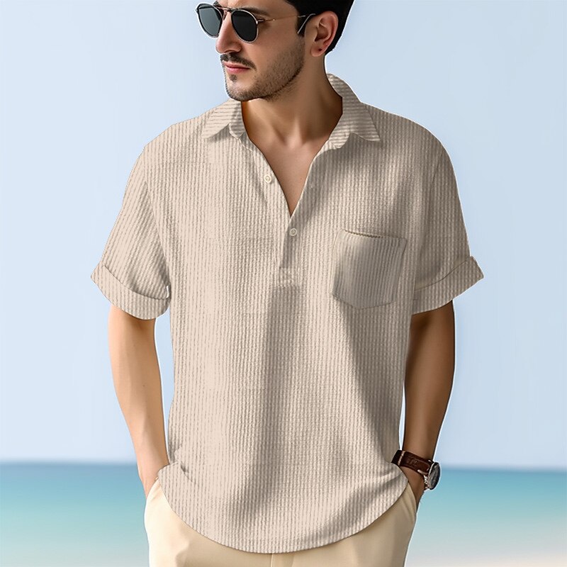 Men's Shirt Casual Shirt Summer Shirt Henley Shirt khaki Short Sleeve