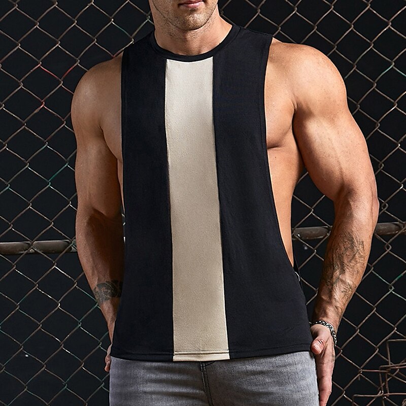 Men's Tank Top Undershirt Sleeveless Color Block Crewneck Outdoor Vacation Sleeveless Fashion Sport Vest Top