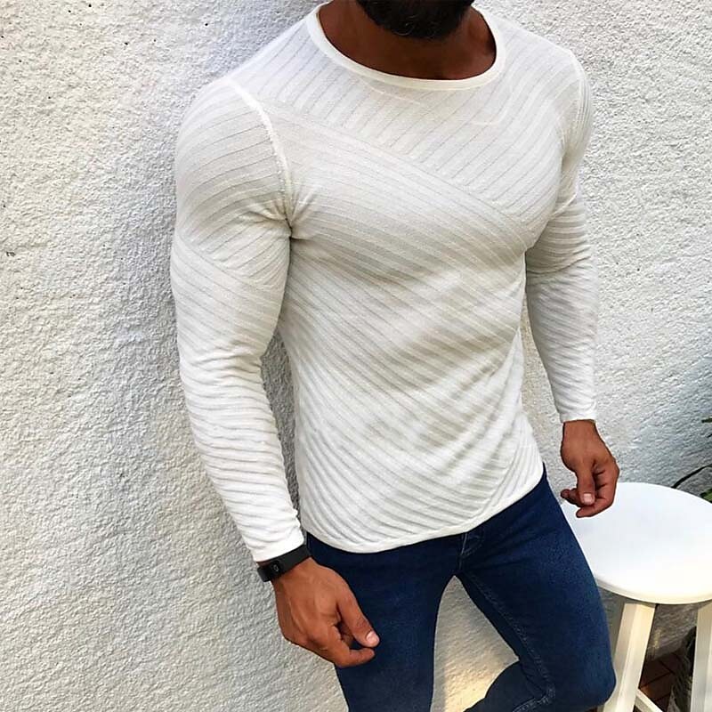 Men's Knitted Solid Color Crew Neck Keep Warm Modern Sweater