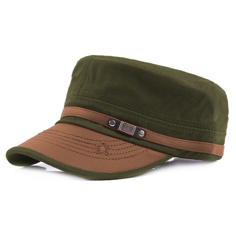 Men's Military Cap Cadet Hat Black Army Green Cotton Pure Color Daily
