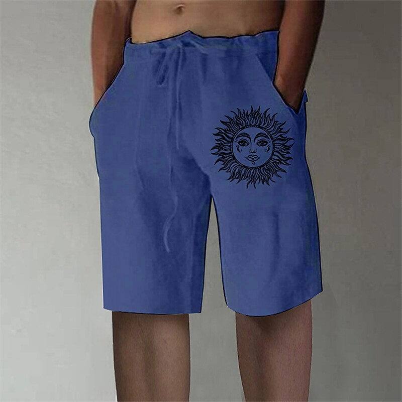 Men's Summer Shorts Elastic Waist Straight Leg Print Sun Graphic Print