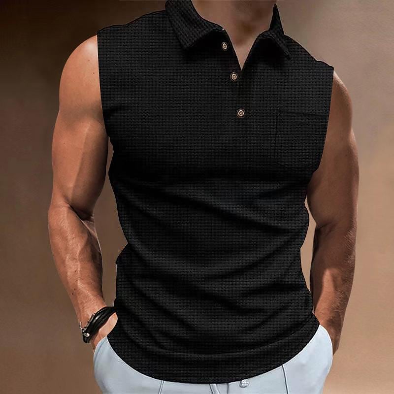 Men's Tank Top Summer Lapel Button-down Sleeveless Tcasual Sports Vest
