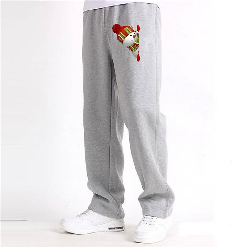 Men's Casual Elastic Waist Snowmen Print Christmas Sweatpant