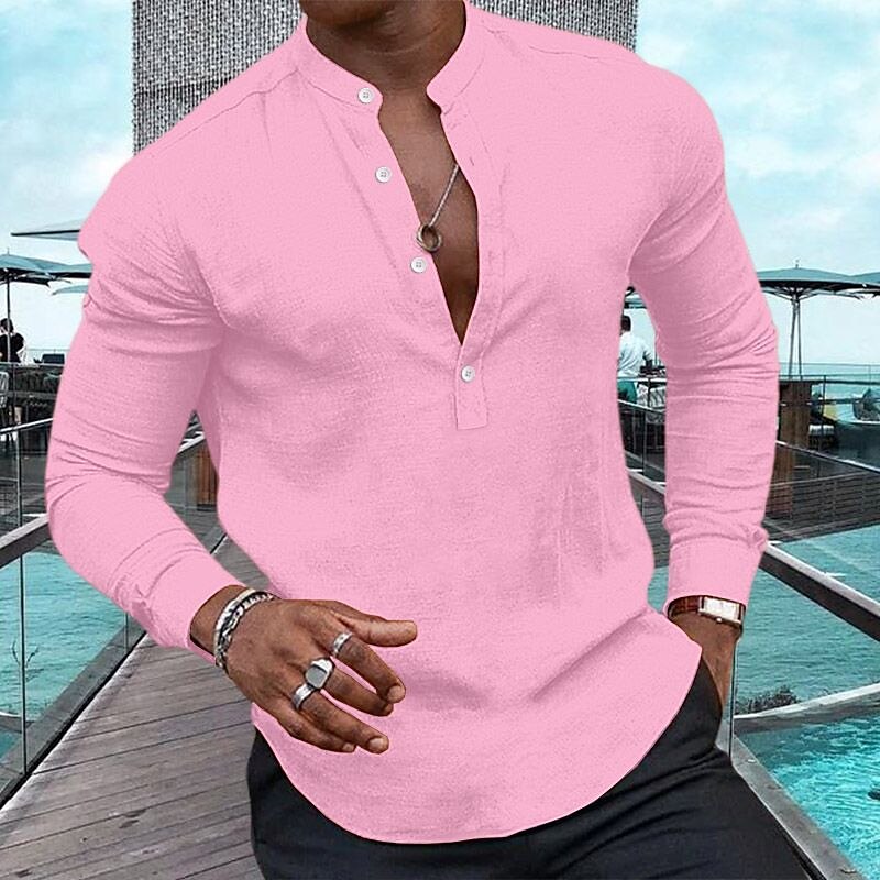 Men's Shirt Casual Summer Beach Shirt Long Sleeve Plain Henley Spring Casual Daily  Top