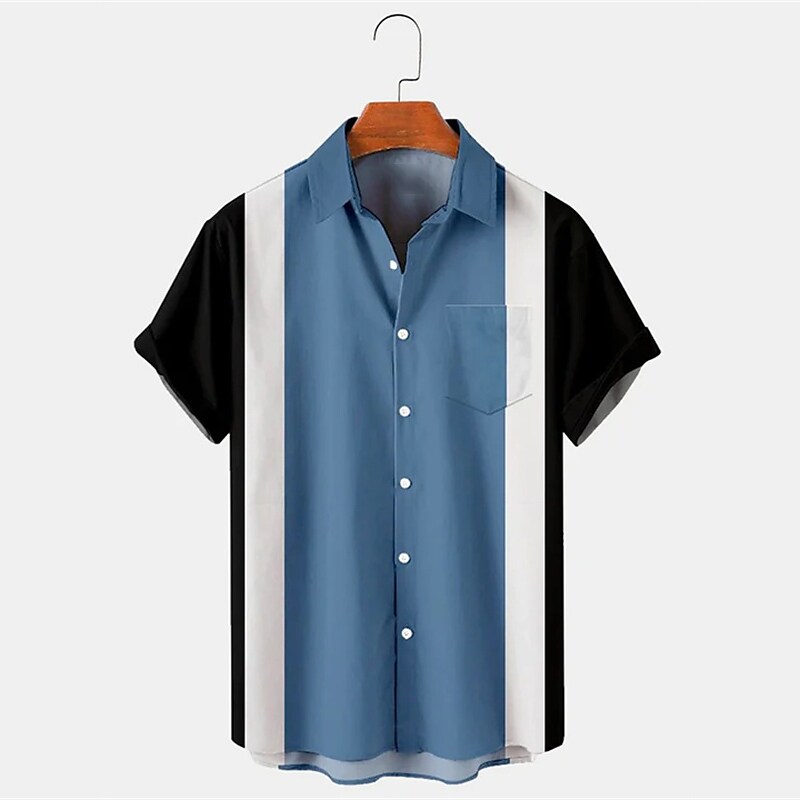 Men's Summer Hawaiian Shirt Bowling Shirt Button Up Shirt Summer Shirt Casual Shirt Light Green Red Dark Navy Royal Blue Blue Short Sleeve Color Block Turndown Street Vacation Button-Down Clothing