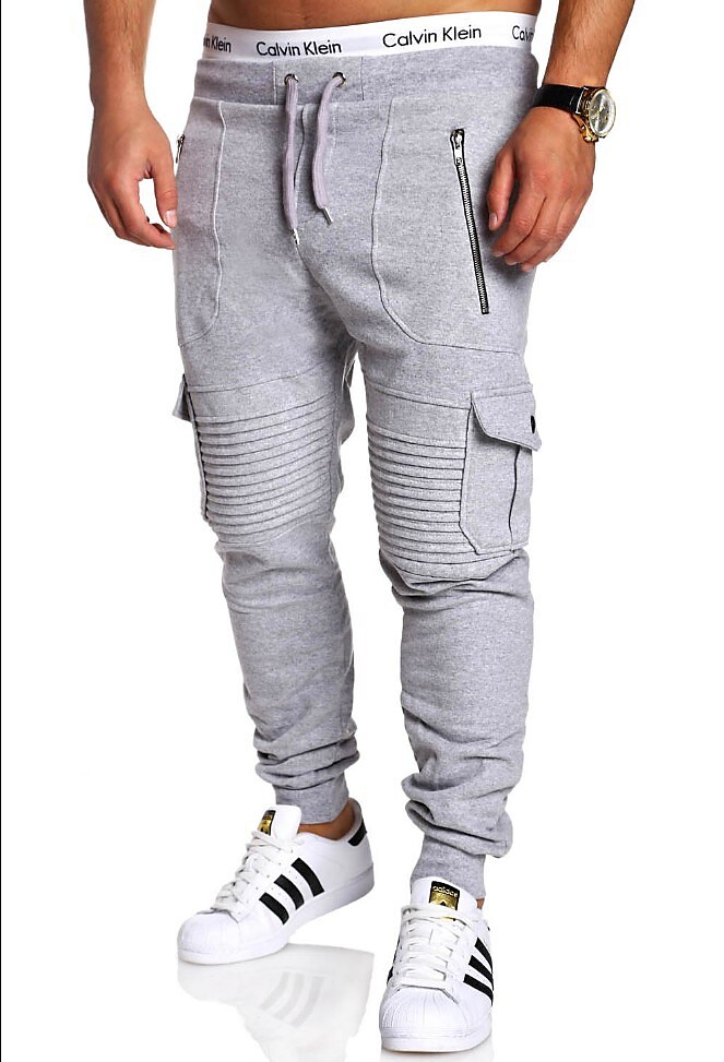 Men's Casual Solid Color Pocket Breathable Micro-elastic Sweatpants