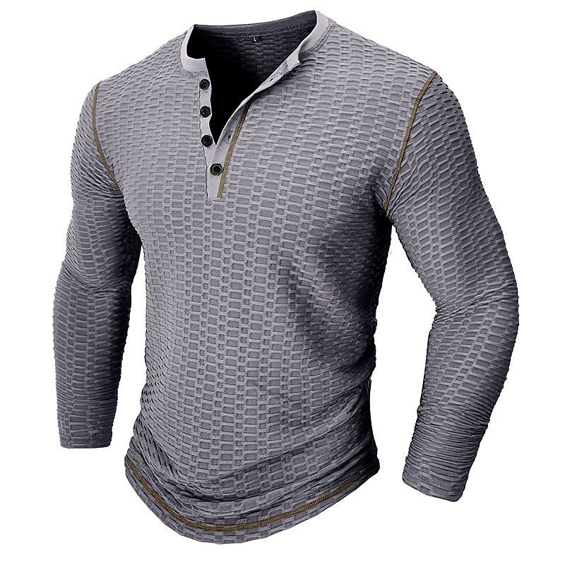 Men's Henley Shirt Tee Top Plain Henley Street Vacation Long Sleeve Clothing Apparel Fashion Sporty Basic Top