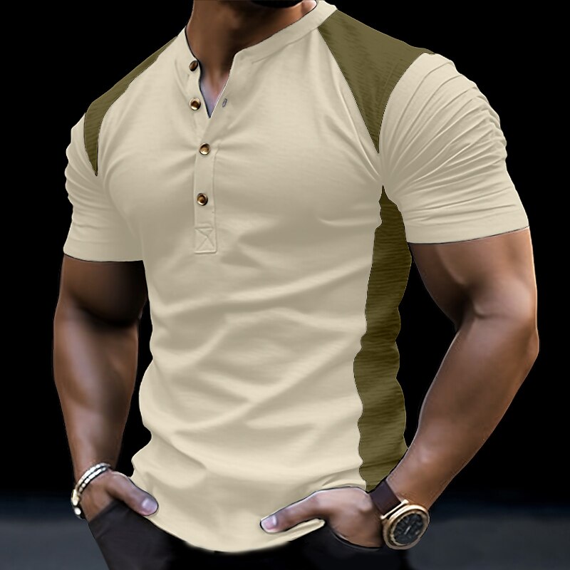 Men's T shirt Tee Henley Shirt Tee Top Color Block Henley Street Vacation Short Sleeves Clothing Apparel Fashion Designer Basic Top