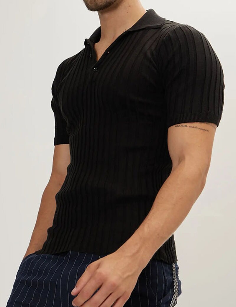 Men's T-shirt Top Plain Lapel Street Vacation Short Sleeve Basic Polo Shirt