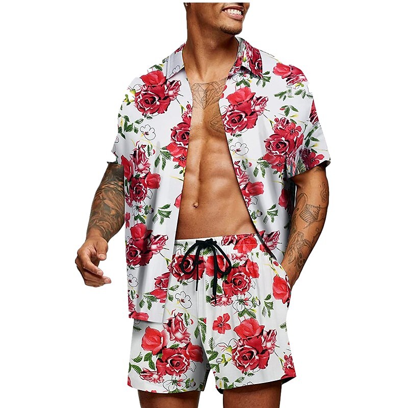 Men's Two Pieces Set Hawaiian Shirt Aloha Shirt Floral Turndown 3D Pri
