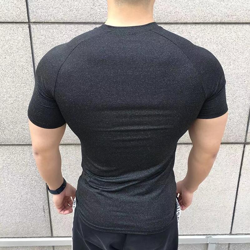 Men's Running Short Sleeve Athletic Breathable Soft Sweat wicking Fitness Running Jogging Solid Colored Sportswear 