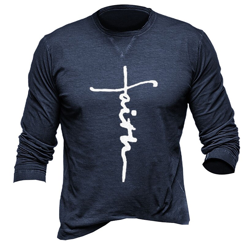 Men's T shirt Cool Long Sleeve Shirt Letter Graphic Prints Crew Neck T