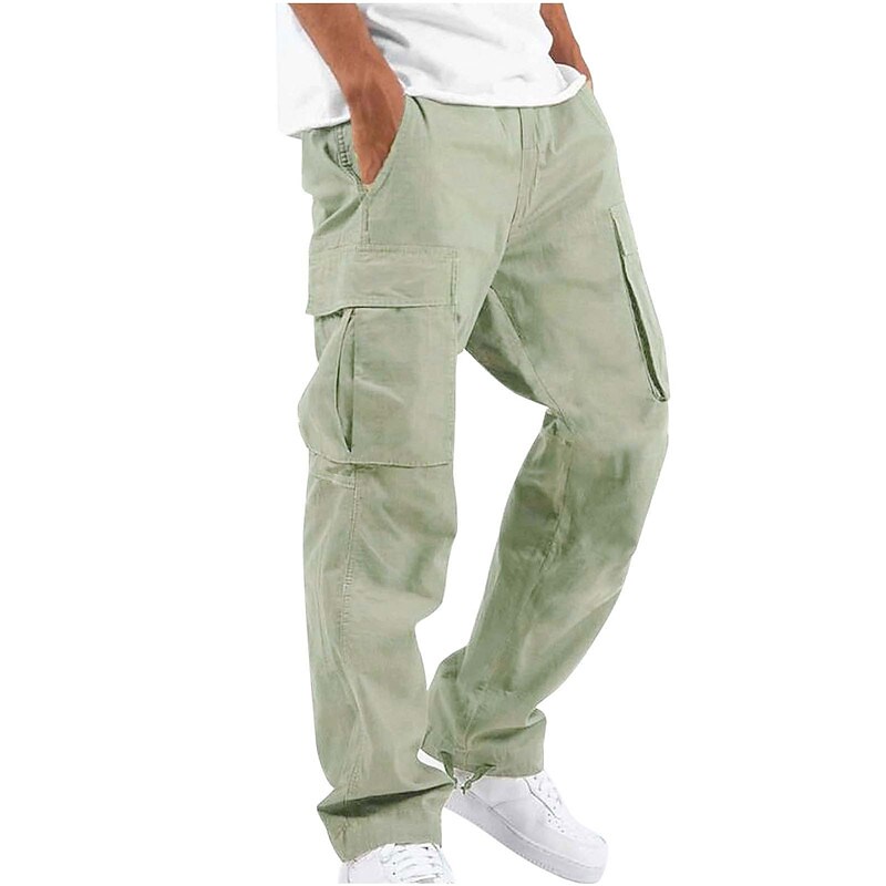 Men's Solid Color Drawstring Elastic Waist Multi Pocket Pant