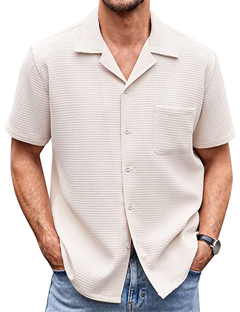 Men's Button Up Casual Summer Beach Shirt  Short Sleeve Plain Camp Collar Daily Vacation Front Pocket Casual Top