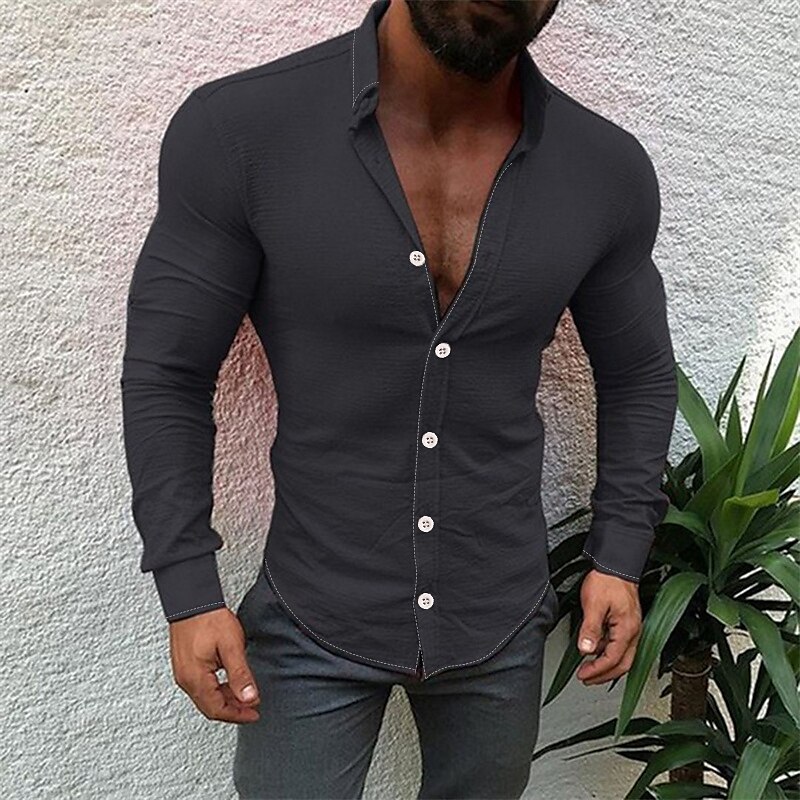 Men's Shirt Button Up Long Sleeve Plain Turndown Street Casual Button-Down Casual Comfortable Shirt 