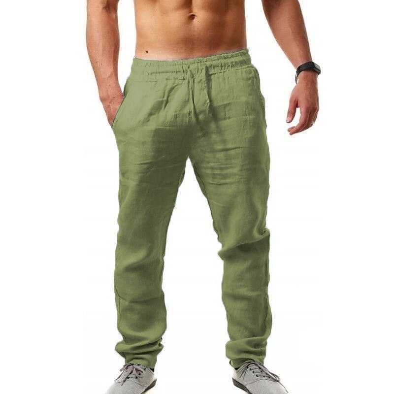 Men's Beach Pocket Drawstring Elastic Waistband Plain Comfort Breathable Daily Linen Cotton Blend Stylish Hip Hop Micro-elastic Linen Pants