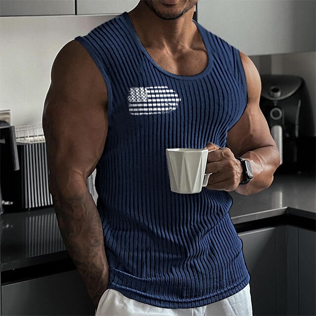 Men's Vest American Flag Crew Neck Outdoor Casual Print Cotton Cool Simple Casual Muscle Top