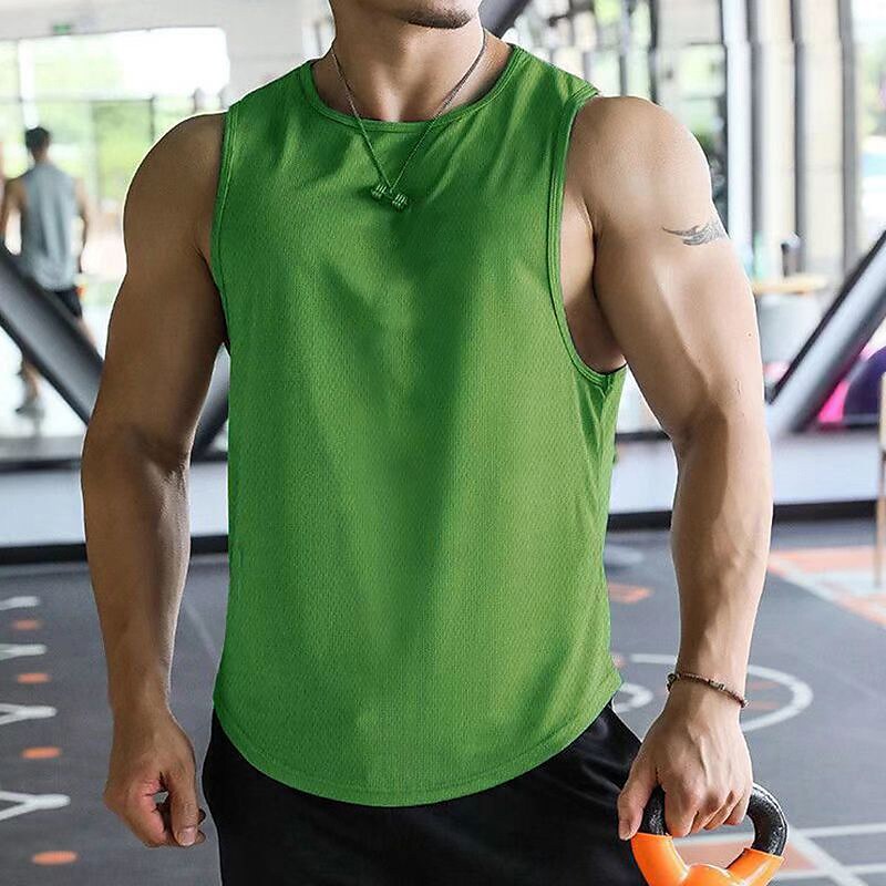 Men's Fitness Sport Outdoor Runing Quick Dry Breathable Sweat Absorbency Round Neck Solid Color Sleeveless Vest