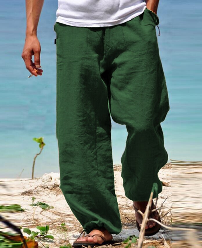 Men's Wide Leg Solid Color Comfy Breathable Casual High Waist Linen Pa