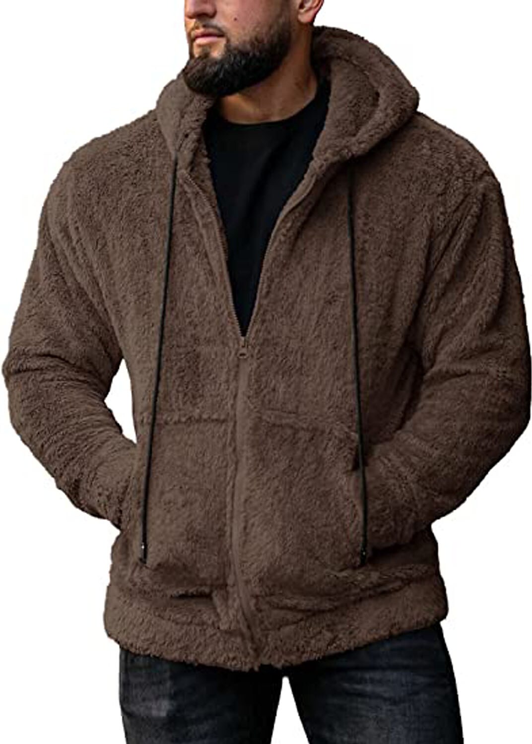 Men's Casual Solid Color Long Sleeve Hooded Pocket Fleece Sweatshirt