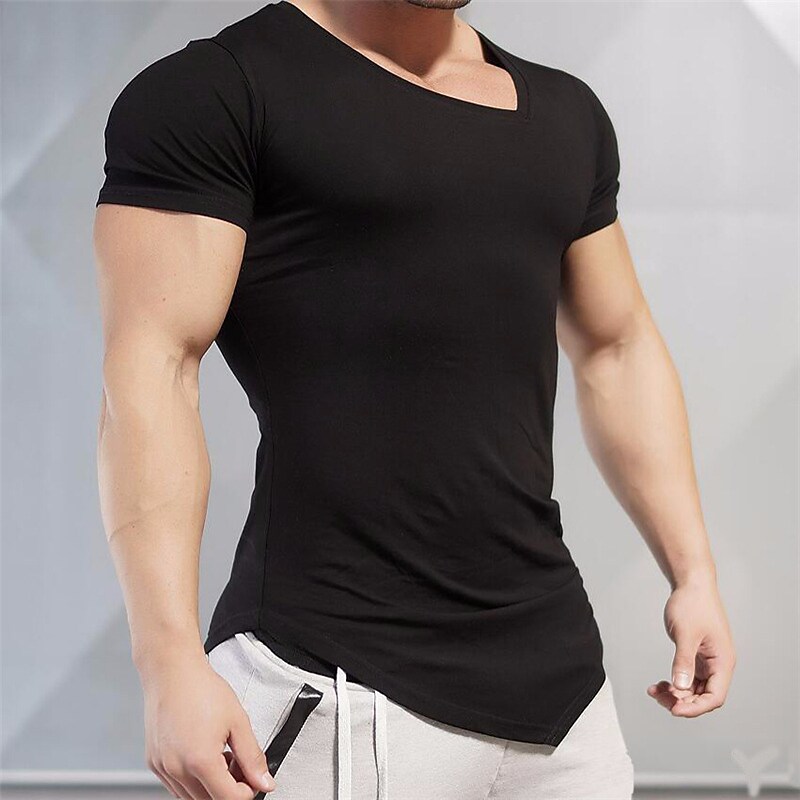 Men's T shirt Tee Plain V Neck Casual Holiday Short Sleeve Clothing Apparel Cotton Sports Fashion Lightweight Muscle