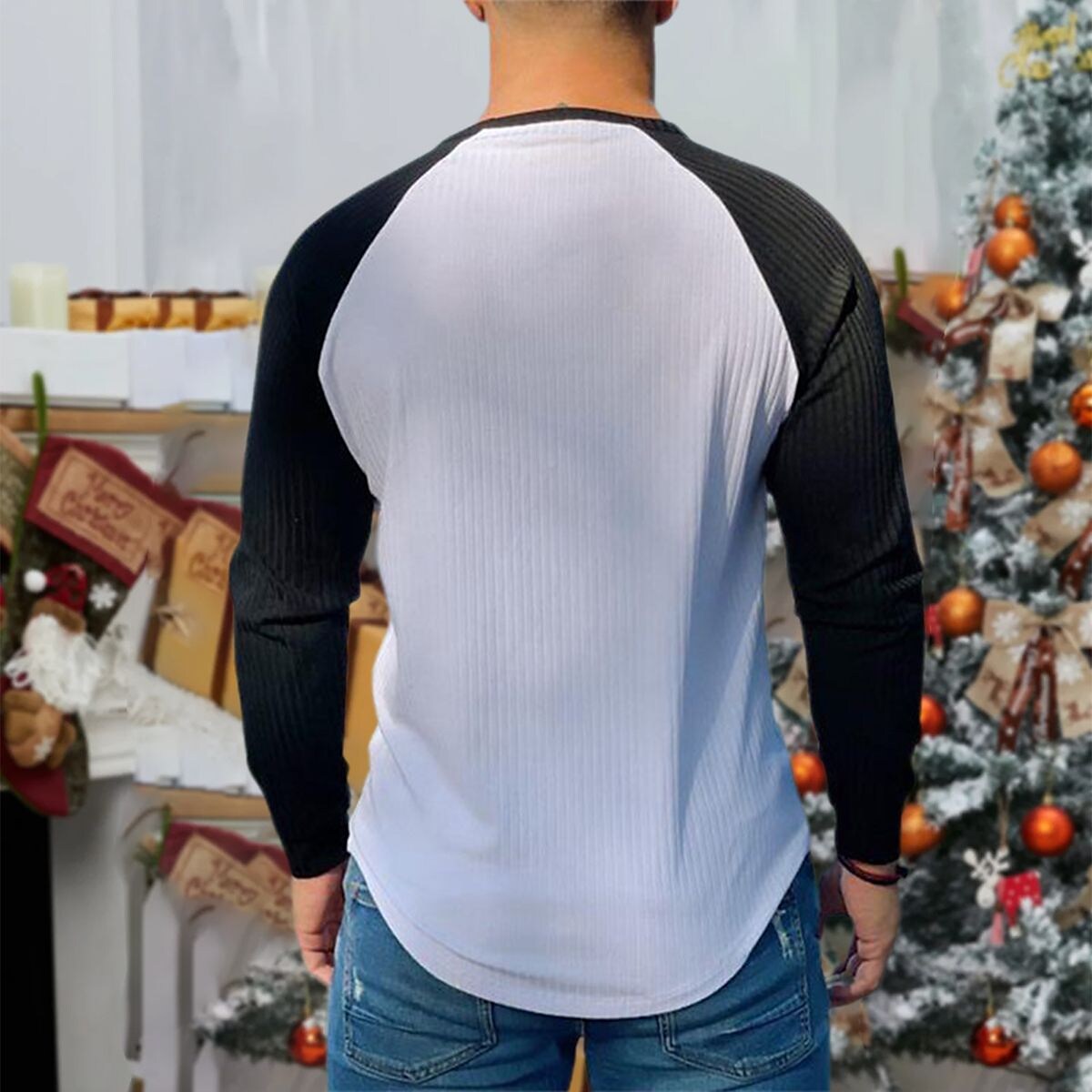 Men's Casual Christmas Cartoon Print Crew Neck Long Sleeve Shirt