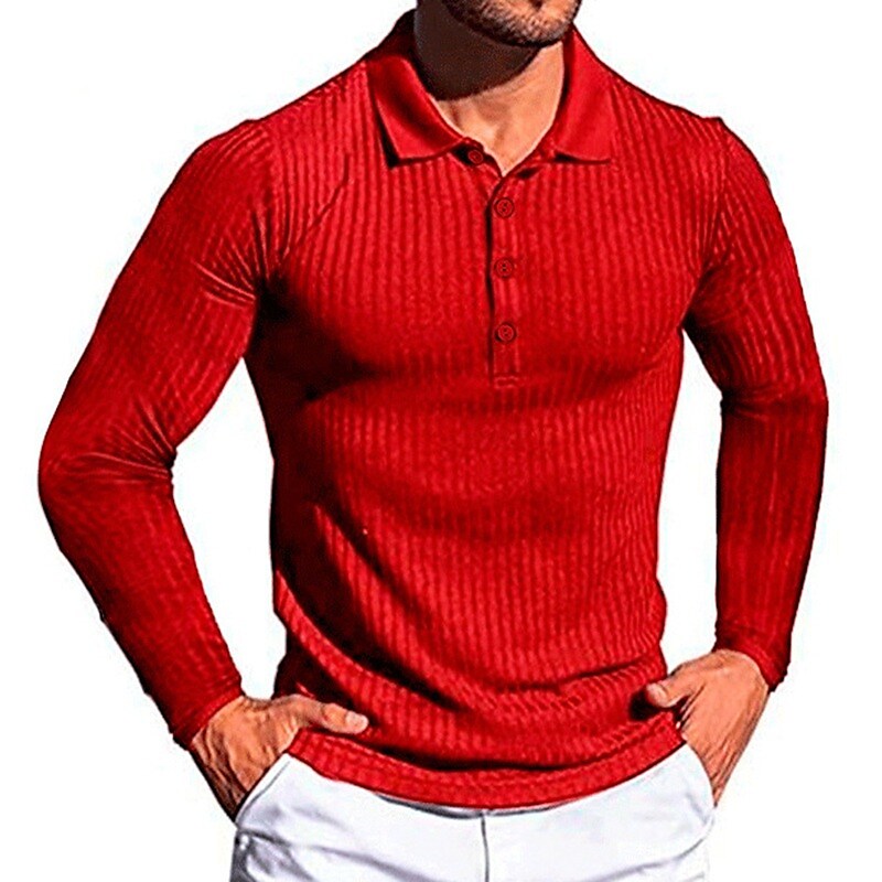 Men's Solid Color Long Sleeve Button Comfortable fabrics Polo Shirt
