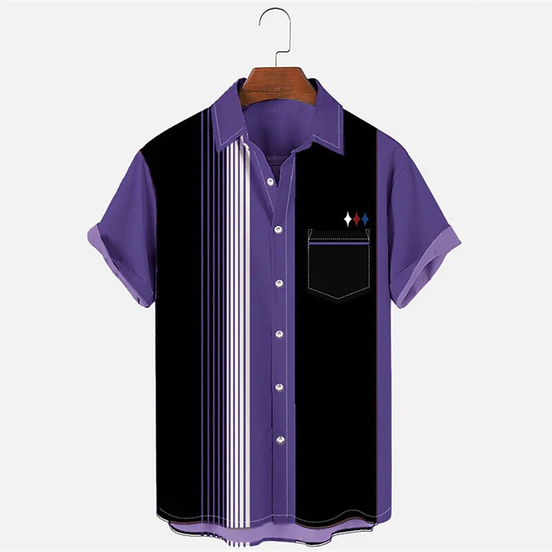 Men's Summer Hawaiian Shirt Bowling Shirt Button Up Shirt Summer Shirt Casual Shirt Light Green Red Dark Navy Royal Blue Blue Short Sleeve Color Block Turndown Street Vacation Button-Down Clothing