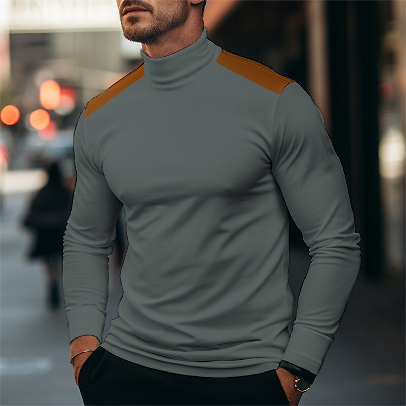 Men's T shirt Tee Tee Top Color Block Standing Collar Street Vacation Long Sleeve Clothing Apparel Fashion Designer Basic Top