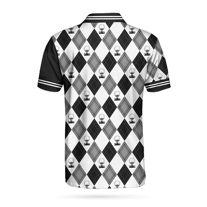 Men's Button Up Polo Shirt Check Graphic Prints Sports Turndown Black Outdoor Street Short Sleeves Sports Fashion Golf Shirt