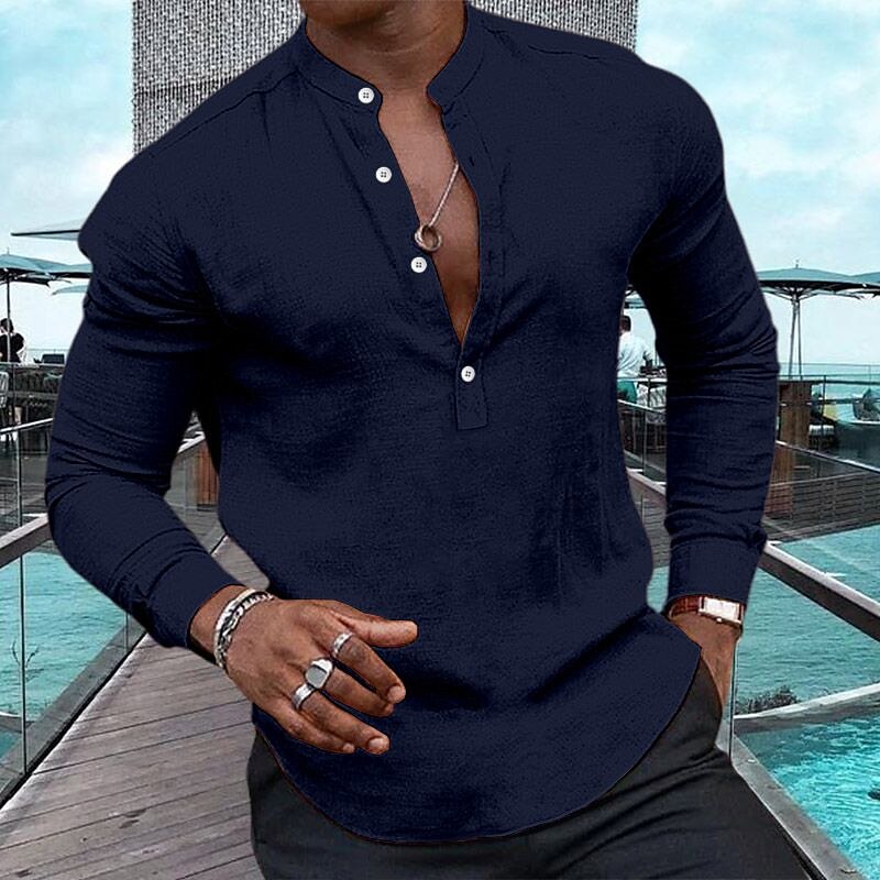 Men's Shirt Casual Summer Beach Shirt Long Sleeve Plain Henley Spring Casual Daily  Top