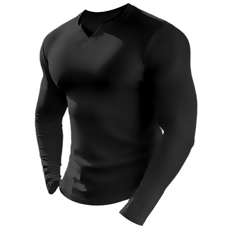 Men's T shirt Plain V Neck Street Vacation Long Sleeve Clothing Apparel Fashion Designer Basic Top