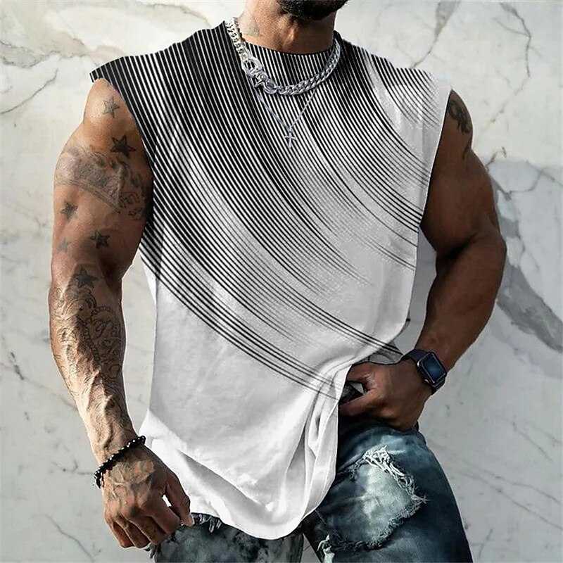 Men's Vest Top Sleeveless T Shirt for Men Graphic Geometric Gradual Crew Neck Print Daily Sports Sleeveless Print Muscle Top