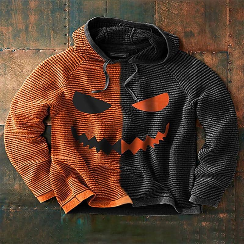 Men's Casual Christmas Pumpkin Print Hooded Loose Sweatshirt666