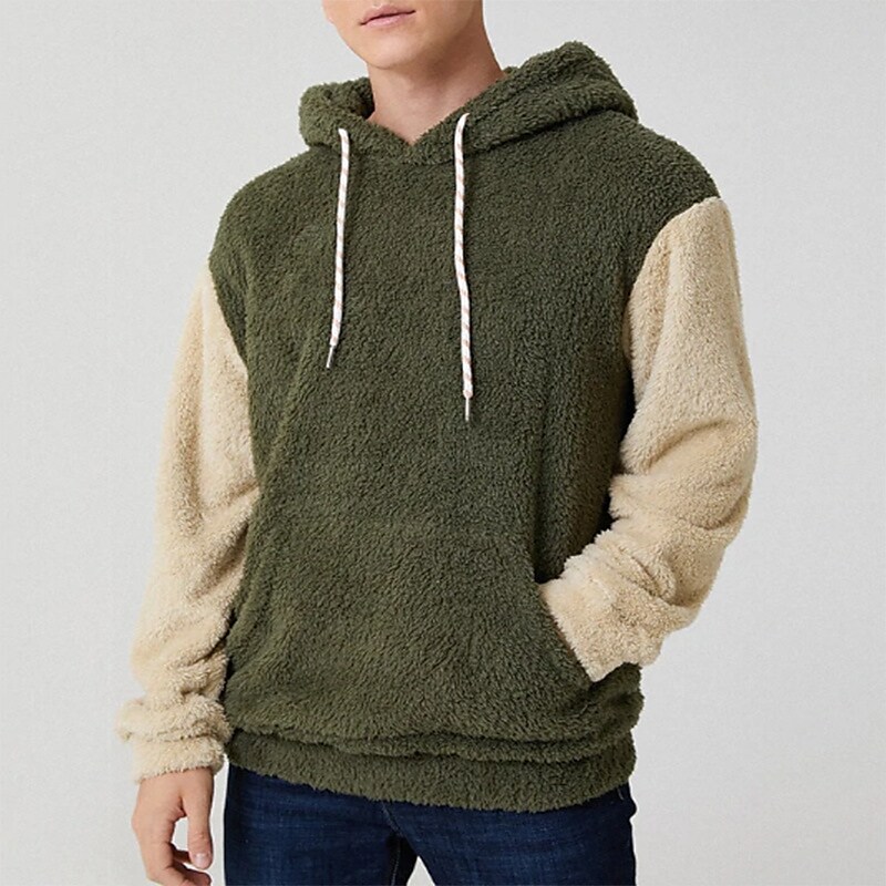 Men's Casual Fuzzy Sherpa Hooded Pocket Long Sleeve Sweatshirt