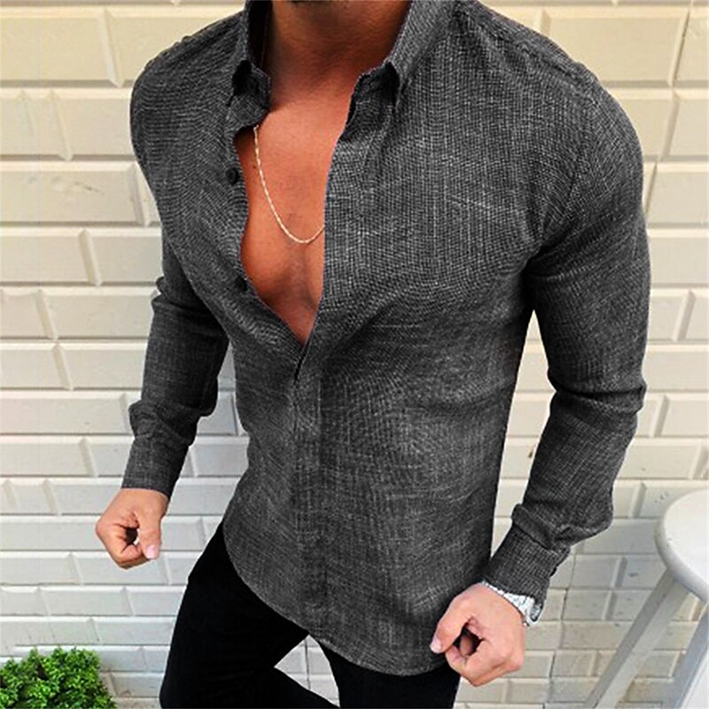 Men's Button Up Shirt Plain Turndown Outdoor Street Long Sleeve Button